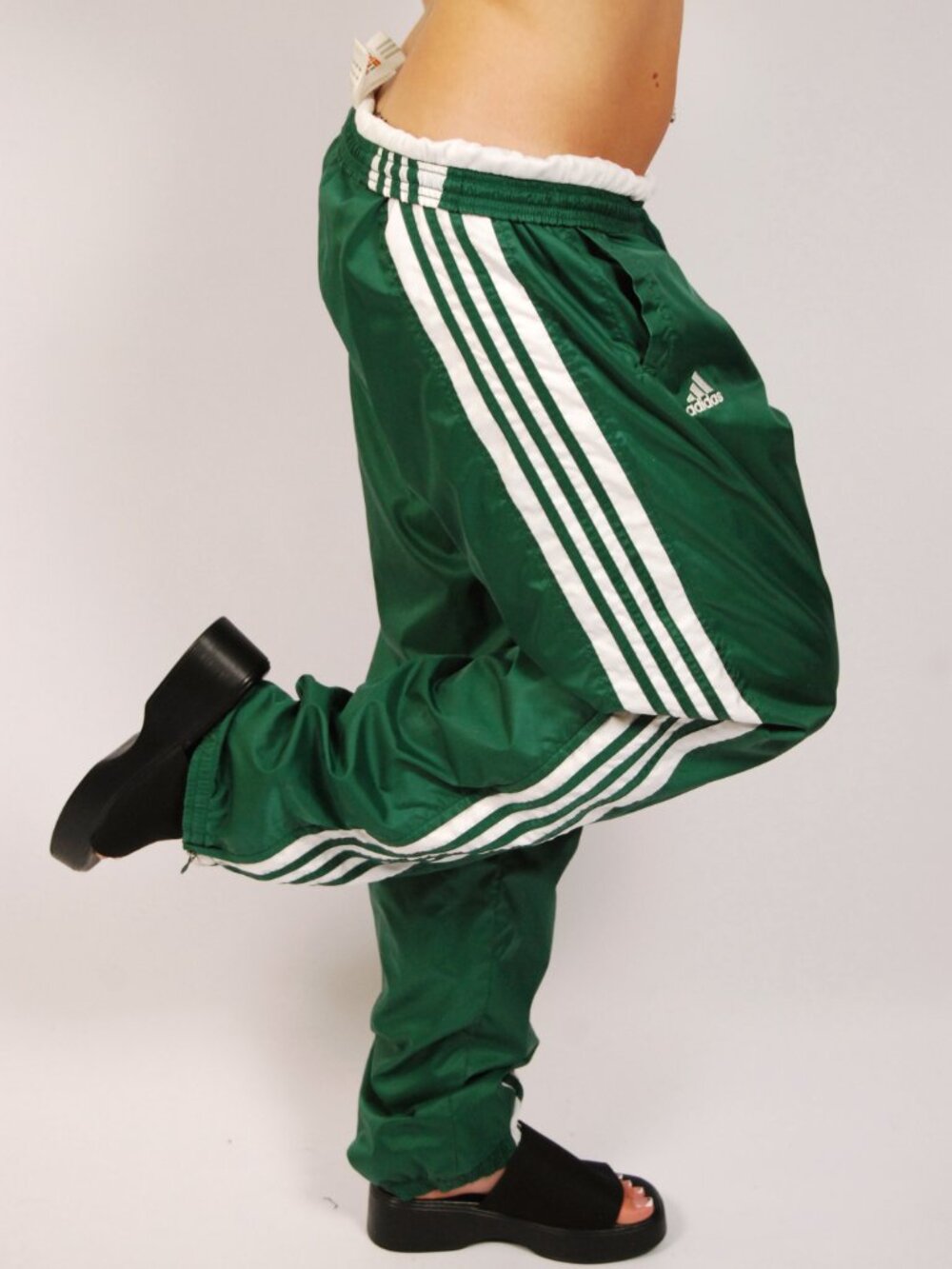 Y2K Adidas Track Pants (L) large green vintage mens swishy sporty streetwear - Picture 5 of 9